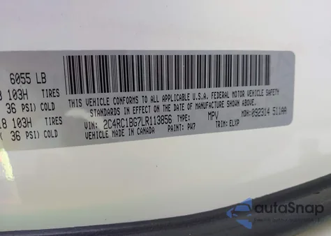 2020 Chrysler Pacifica Touring L z USA, uszkodzony, nr VIN 2C4RC1BG7LR113856